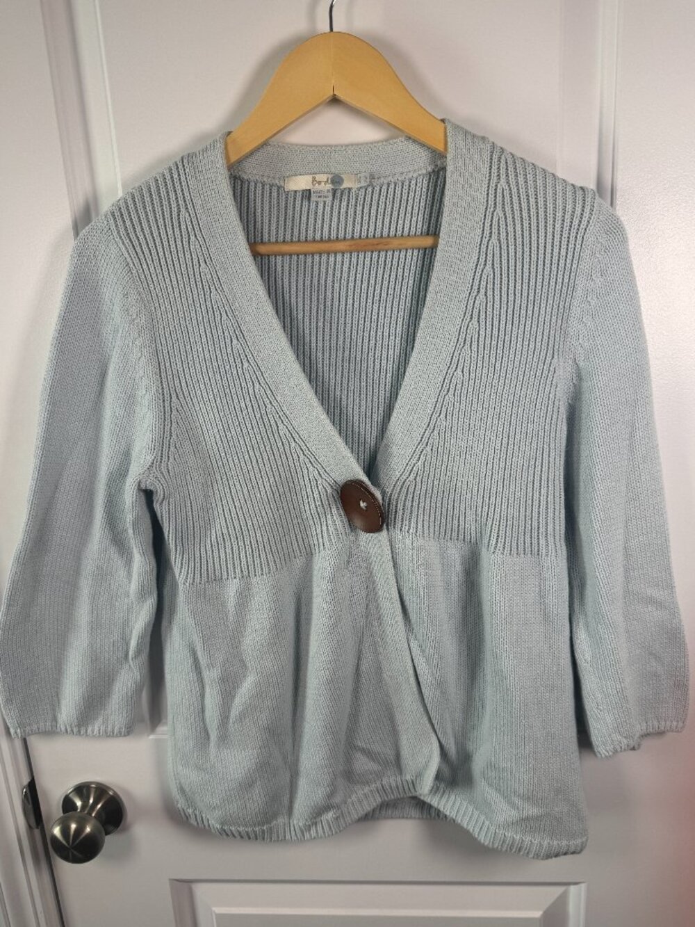 Boden Light Blue Single Statement Button Ribbed Cardigan Sweater US 12 (UK 16)